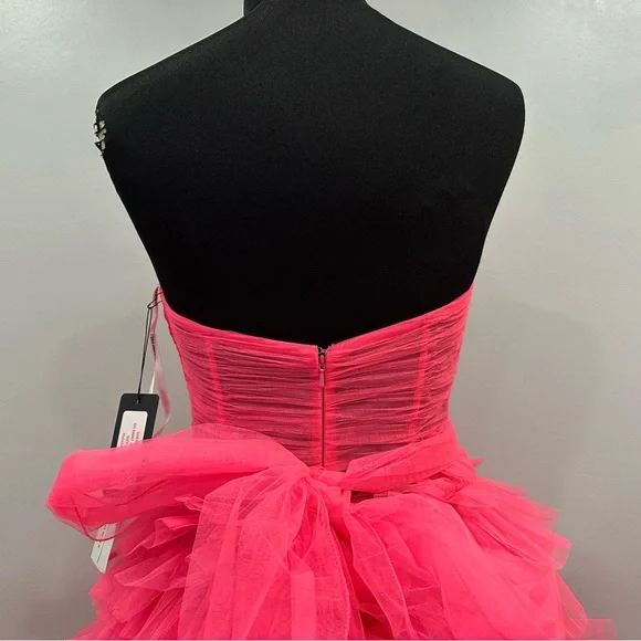 Sherri Hill 56067 Strapless Rosette Tulle Ruffle Ballgown Pink sz 4 NEW - Picture 8 of 10